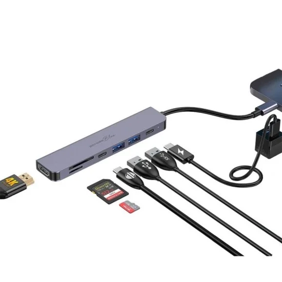 Porodo Blue 7 Ports Usb-C Hub 4K Hdmi & Dual Usb-C
